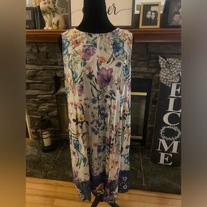 J. Jill Floral Sleeveless Dress in White with Blue and Pink Accents
